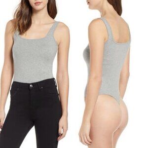 NEW Nordstrom Grey Square Neck Bodysuit BP Size Large Thong Bottom Heather Sleek
